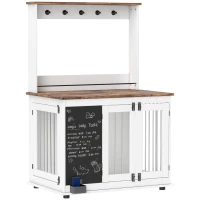 PawHut Hundebox mit Aufbewahrungsregal für Spielzeug, Haken für Leinen, Schreibtafel, Radiergummi, für große Hunde, Weiß(m-11)