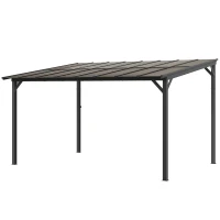 Outsunny Auvent de terrasse env. 3 x 4,3 m, toit de terrasse autoportant avec toit incliné en polycarbonate, fixation murale, gris foncé(m-1)
