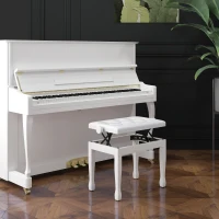 HOMCOM Banco de Piano Banco de Teclado com Altura Ajustável em Madeira Maciça Assento Estofado 64x35x45-55 cm Branco(m-6)