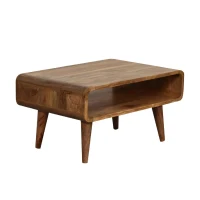 Solid Mango Wood Media Unit with Oak-Effect Finish, Open Shelf, Hand-Finished Table for AV Components, 45L x 65W x 35H cm, Brown(m-6)