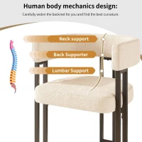 2-Piece Flannel Fabric Dining Chairs with Curved Backrest and Thick Plush Seat, Kitchen Chairs with Metal Legs, 51.5L x 54W x 72H cm, Beige(m-6)