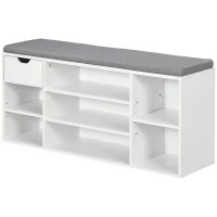 HOMCOM Banco para Sapatos com Almofada de Assento Compartimentos Abertos e Gaveta 101x29x47,5 cm Branco e Cinza(m-8)