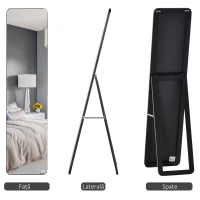 HOMCOM Oglindă de Podea sau Perete cu Cadru din Lemn, Oglindă cu Suport, Pliabil cu Balama, 37x43x156 cm, Nuc(m-4)