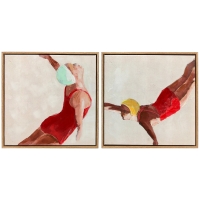 HOMCOM Cuadros en Lienzo Figuras Dinámicas a Mano 40x40 cm 2 Piezas Cuadros de Arte de Pared Enmarcados Rojo