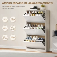 HOMCOM Zapatero Estrecho 3 Puertas Abatibles Zapatero Entrada Recibidor para 18 Pares Zapatos 62,5x26x117,5 cm Roble y Blanco(m-4)