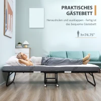 HOMCOM Klappbett 80x200 cm Erwachsene Gästebett Klappbar mit 10cm Dicker Schaumstoff Reisebett mit Stahlrahmen Feldbett mit Rollen bis 150 kg belastbar Einzelbett(m-4)