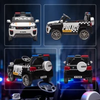 AIYAPLAY Kinder-Polizeielektroauto mit Fernbedienung, Doppelmotor, Sirene, 4-Rad-Federung und Scheinwerfern, Weiß(m-5)