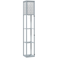 HOMCOM Candeeiro com Prateleiras Candeeiro de Pé para Sala 3 Níveis Interruptor de Puxar 26x26x160 cm Cinza e Branco