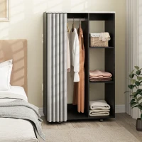 HOMCOM Armário Roupeiro Móvel 4 Rodízios com Varão para Roupas e Prateleiras Abertas 80x40x128 cm Preto(m-2)