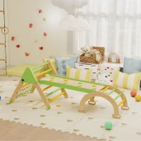 AIYAPLAY Triângulo de Escalada Infantil 8 em 1 com Rampa Dupla Face Arco de Escalada em Madeira com Escorrega & Escada Verde(m-6)