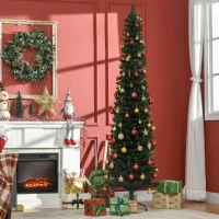 HOMCOM Árbol de Navidad Artificial Estrecho 210 cm con 510 Ramas, Base Plegable y Soporte Metálico Fácil Montaje Verde(m-2)