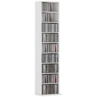 HOMCOM Scaffale Porta CD con 6 Ripiani Regolabili, Capacità di 260 CD/120 DVD, 33x24x140 cm, Bianco(m-11)