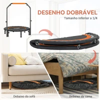 HOMCOM Trampolim Fitness Ø102 Trampolim Dobrável com Pega Ajustável em 4 Níveis Estrutura de Aço Preto e Laranja(m-5)