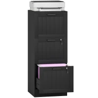 HOMCOM 3 Drawer Filing Cabinet with Lock, Office Storage Cabinet with Adjustable Hanging Bars for A4 Letter Size Files, Black(m-10)