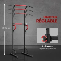 HOMCOM Station de musculation multifonctions barre de traction chaise romaine hauteur réglable acier noir rouge(m-5)