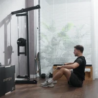 SPORTNOW Appareil de musculation mural, station de traction, poulie haute et basse, 2 poulies, en acier, 75 x 16 x 192 cm, noir(m-9)