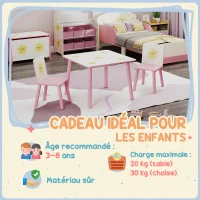 AIYAPLAY Table enfant avec chaise, ensemble table et 2 chaises enfant en bois, motifs d'étoile, 60 x 60 x 44 cm, rose(m-7)