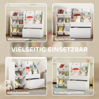 AIYAPLAY Spielzeugregal, Kinderzimmerregal mit 6 Behälter, Bücherablage, rollbare Box, 100 x 30 x 80 cm, MDF, Stahl, Weiß(m-5)