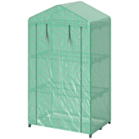 Outsunny Serre de Jardin 3 Niveaux Porte Enroulable Cadre Métallique Housse en PE Anti-UV 69x49x125 cm Vert