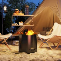 Outsunny Brasero extérieur Ø 45 cm avec bac à cendres et tisonnier, chauffage à charbon de bois pour jardin camp cour, acier noir(m-10)