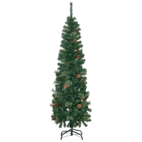 HOMCOM Künstlicher Weihnachtsbaum, schlank, Tannenzapfen, flammenhemmend, 46 x 165 cm, Grün