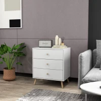 HOMCOM Cômoda 3 Gavetas Design Escandinavo Móvel de Arrumação Quarto Mdf Branco Puxador Pés Afilados Madeira Maciça de Pinho(m-6)