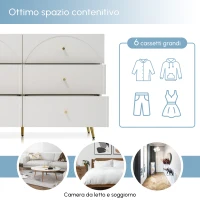 Cassettiera Elegante con 6 Cassetti, Ideale per Camera da Letto e Tutti gli Ambienti, Bianco Crema(m-5)