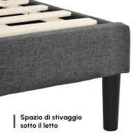 Letto Singolo con Rete a Doghe e Imbottito Testiera, Tessuto in Lino, Design Moderno, senza Materasso, 209x96x111 cm, Grigio Scuro(m-10)