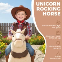 AIYAPLAY Koń do jazdy dla dzieci, materiałowe pokrycie, stabilna rama, łagodne kółka, konik na biegunach, 3-5 lat, Brązowy(m-4)