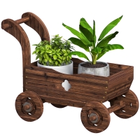 Outsunny Bac surélevé en bois, jardinière en forme de chariot avec 4 roues et poignée 68 x 38 x 52cm