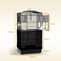 PawHut Cage pour oiseaux avec poignée, plateau extractible, perchoirs en bois, balançoire et gamelles, 46.5x35.5x92cm, Noir(m-3)