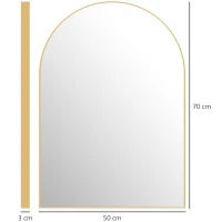 HOMCOM Espelho de Parede Arqueado Espelho de Casa de Banho com Aro em Liga de Alumínio para Quarto Sala Entrada 50 × 70 cm Dourado(m-3)