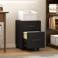 HOMCOM Rolling File Cabinet with 2 Drawers, Mobile Filing Cabinet with Hanging File Folder for Letter Sized Documents, Black(m-2)