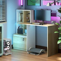 HOMCOM Secretária para Computador com Estante de 4 Compartimentos e Gaveta Trancável 126x50x109 cm Carvalho e Branco(m-5)