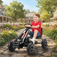 AIYAPLAY Kart a Pedais Go-Kart para Crianças Assento Ajustável Pneus Eva Embraiagem Manual e Freio 110x61x62 cm Preto(m-2)