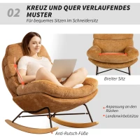 HOMCOM Gepolsterter Schaukelstuhl mit Stahlbeinen und Holzkufen, Gelb(m-5)