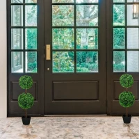 HOMCOM Lot de 2 arbres buis artificiel double boules avec tronc et pot inclus - hauteur 90 cm vert(m-10)