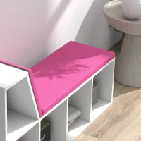 HOMCOM Estante Banco 2 em 1 com 5 Compartimentos de Arrumação e 2 Almofadas 108x30x60 cm Branco Rosa(m-5)