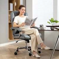 HOMCOM Big and Tall Office Chair 180kg with Spring Cushion, PU Leather - Grey(m-9)