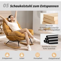 HOMCOM Gepolsterter Schaukelstuhl mit Stahlbeinen und Holzkufen, Gelb(m-8)