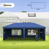 Outsunny Gazebo Pieghevole 6x3 m Pop-up con 4 Pannelli Laterali Rimovibili Tendone da Giardino con 2 Finestre e Borsa di Trasporto Azul(m-3)