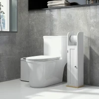 kleankin Meuble de salle de bain support papier toilette avec placard et étagères réglables 20 x 20 x 80 cm blanc(m-10)