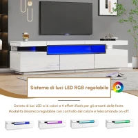 Mobile TV Moderno Lucido con LED a 16 Colori, 3 Cassetti, Apertura Silenziosa e Fluida, 160x39x42 cm, Bianco(m-5)