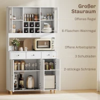 HOMCOM 180 cm Küchenschrank, 2 Glastüren, 3 Schubladen, 4 verstellbare Regale, Esszimmerschrank, Spanplatte, Weiß(m-4)