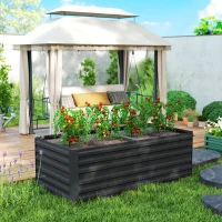 Outsunny Raised Beds for Garden, Galvanised Steel Outdoor Planters with Multi-reinforced Rods, 180 x 90 x 59 cm, Black(m-7)
