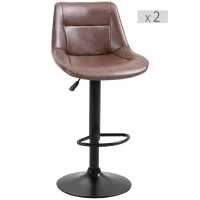 HOMCOM Conjunto de 2 Banquetas de Bar Vintage Ajustáveis Giratórias com Apoio para Pés Altura Ajustável 88-108 cm Castanho(m-8)