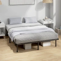 HOMCOM Letto Matrimoniale Industriale a 28 Doghe con Spazio Contenitore, in Legno e Acciaio, 190x160x31 cm, Nero e Legno(m-8)