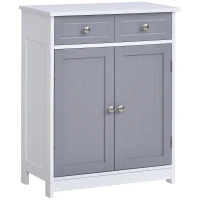 Kleankin Móvel de Banheiro Sobre Pés Armário de Banheiro 2 Portas 2 Gavetas 60x30x75 cm Cinza e Branco(m-7)