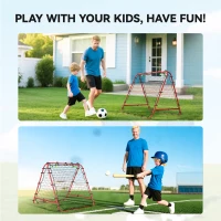 HOMCOM Double Sided Football Rebounder Net, Football Rebound Goal with Five Adjustable Angles, Red(m-7)