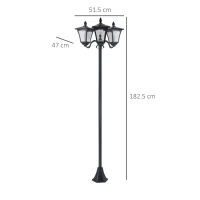 Outsunny Set 2 Lampioncini Solari da Esterno a 3 Luci Impermeabili IP44, 51.5x47x182.5cm, Nero(m-3)